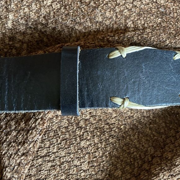 Lucky Brand BohoFiber Stitched Genuine Leather Belt 32”-36” Black With tan Fiber - Picture 7 of 9